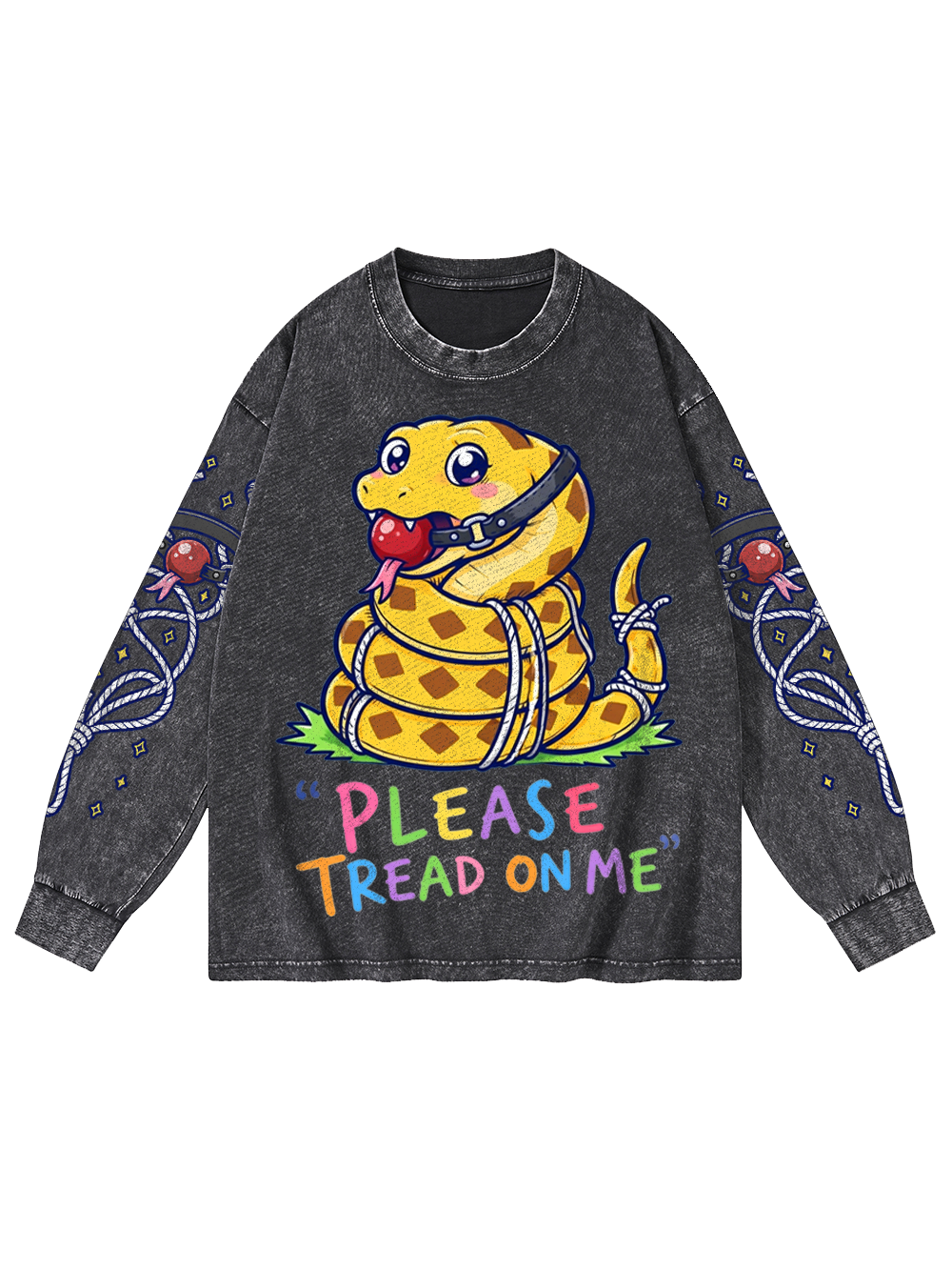 CUTE SNAKE WASHED LONG-SLEEVE GRAPHIC TSHIRT