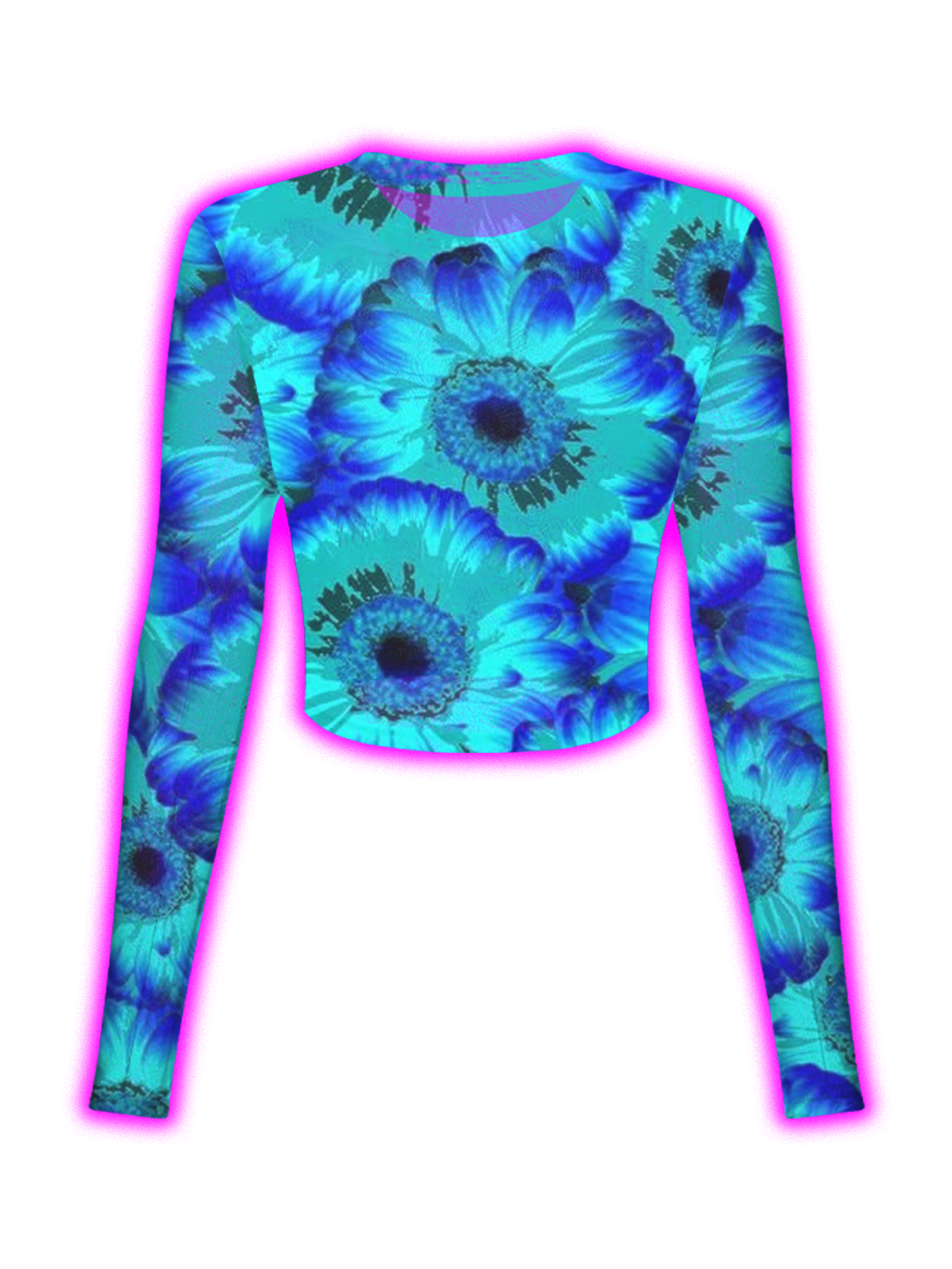 Blue Bloom Floral Print Fitted Mesh Top