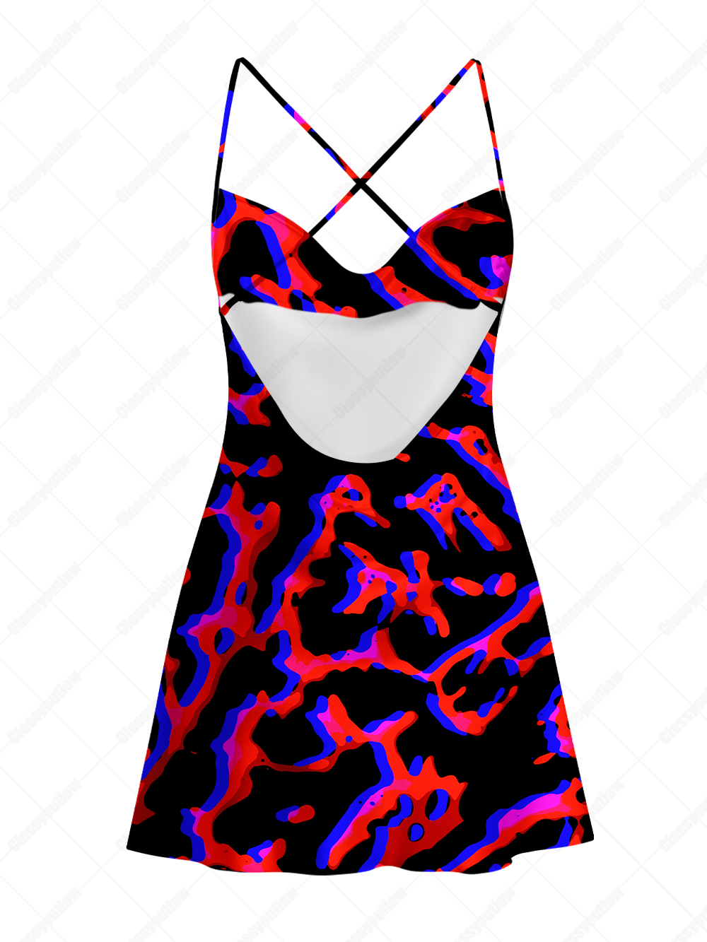 Psychedelic Pattern Vortex Satin Cross Back Mini Dress
