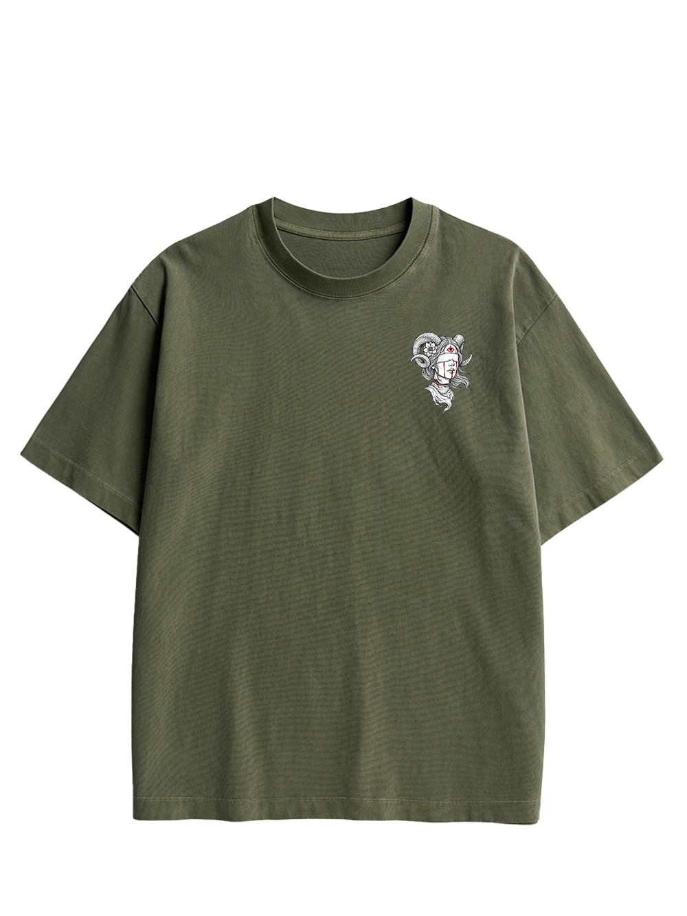 RAM HORN GIRL BLOODY NECK DOUBLE SIDED PRINT WASHED TSHIRT