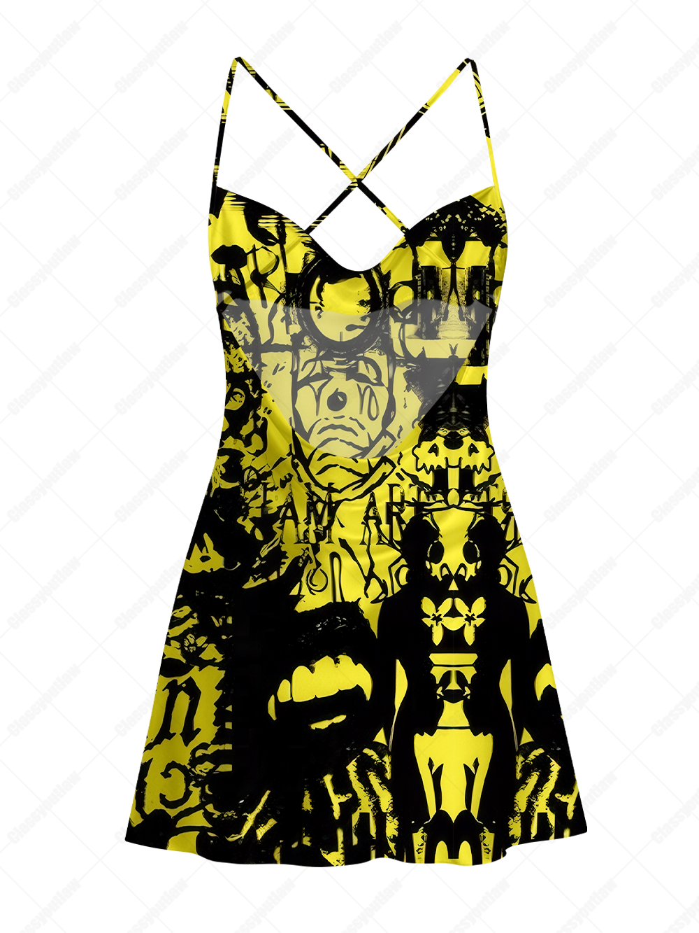 PUNK VISION EYE SATIN CROSS BACK MINI DRESS