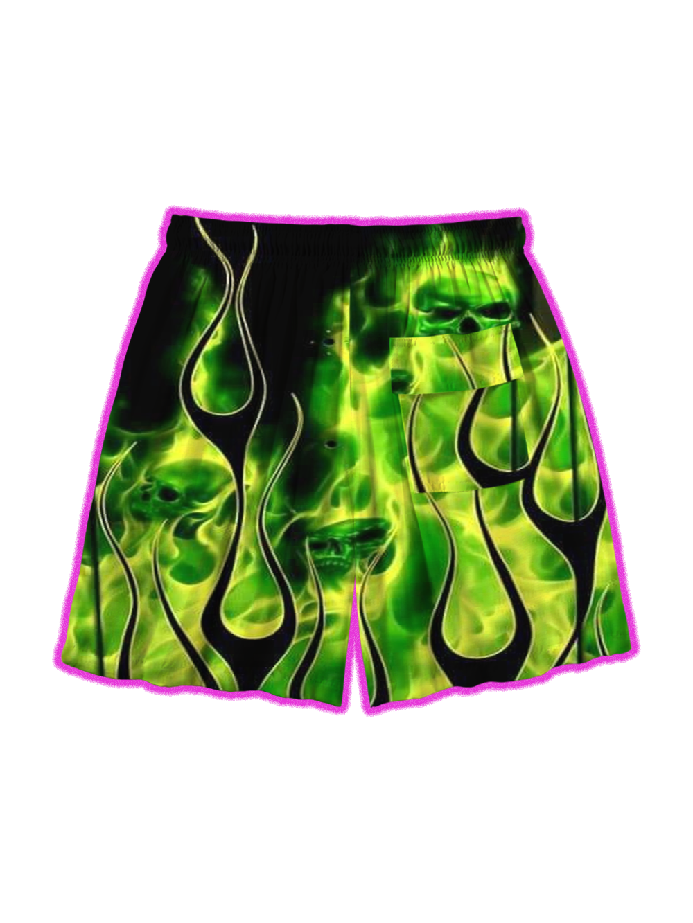 NEON TOXIC GREEN FLAME ALL OVER PRINT SHORTS
