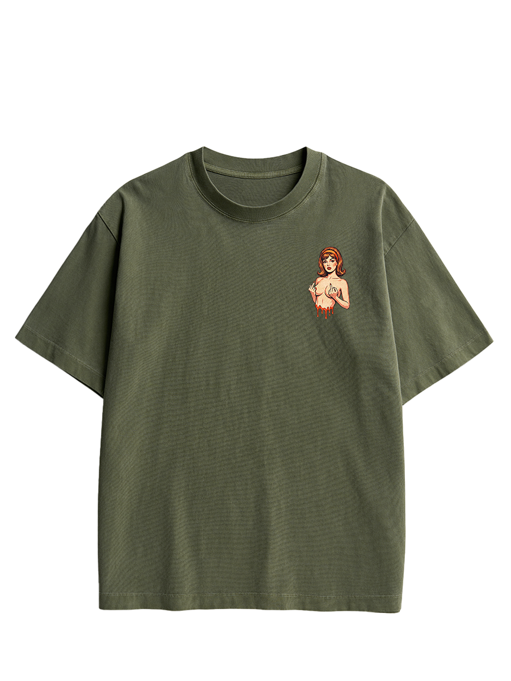DRIPPING PIN-UP MIDDLE FINGER AAA DOUBLE SIDED PRINT WASHED TSHIRT