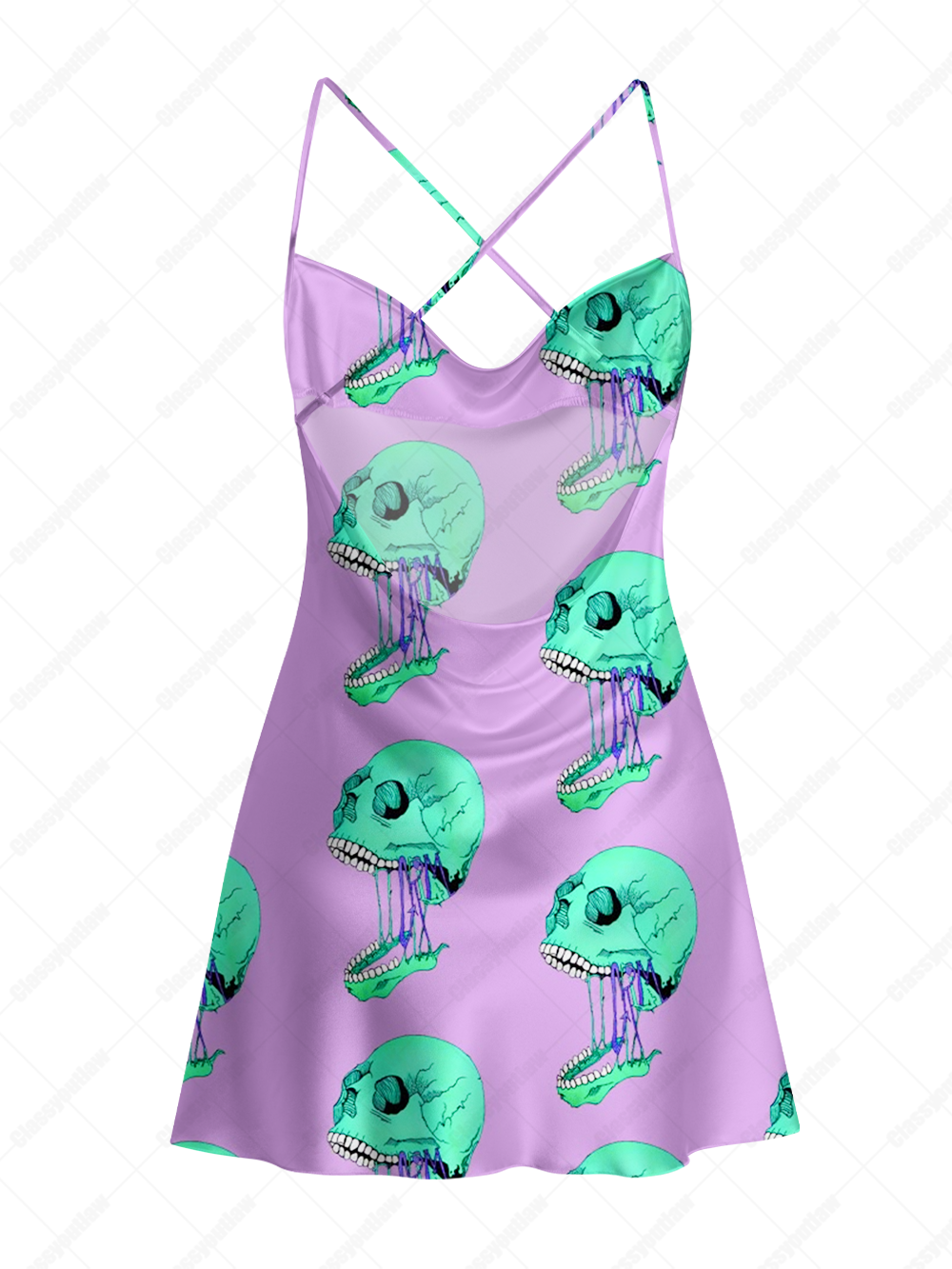 JELLYFISH SKULLS SATIN CROSS BACK MINI DRESS