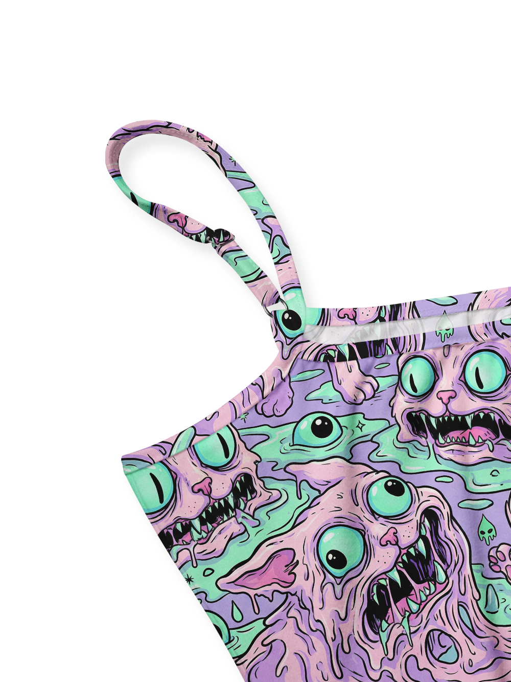 EYEBALL SLIME CAT FULL-PRINT SPAGHETTI-STRAP TOP
