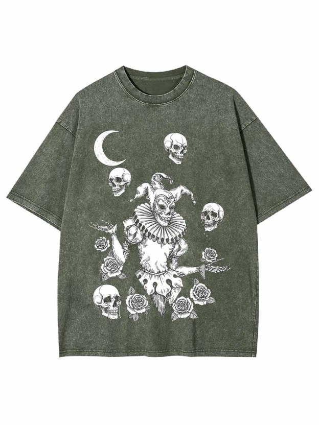 Skull Clown Rose Washed Tshirt