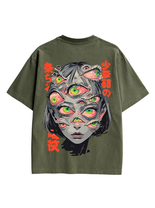 THOUSAND EYED FANTASY DOUBLE SIDED PRINT WASHED TSHIRT