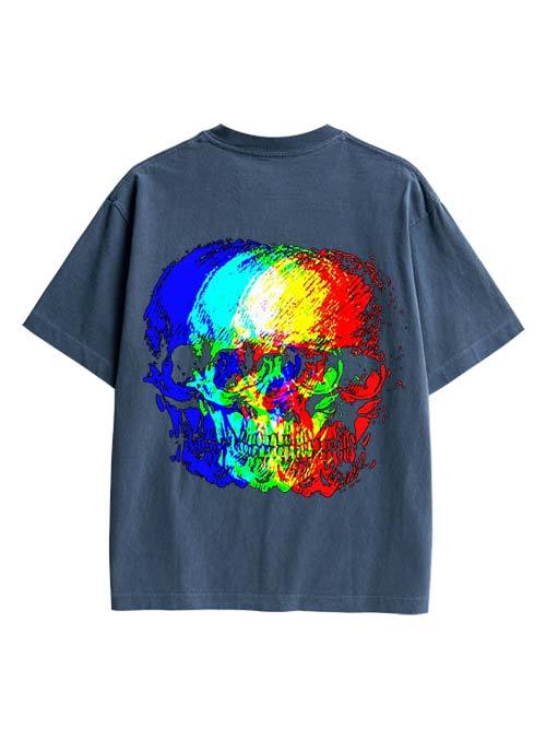 Skull Illusion Double Sided Print Washed TShirt
