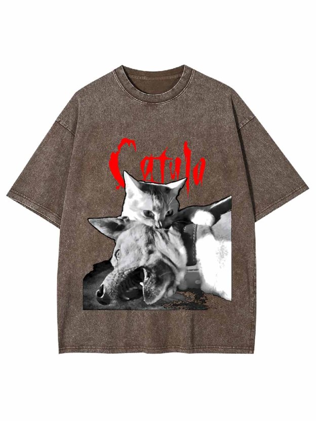 CAT AND WOLF  COMBAT WASHED TSHIRT