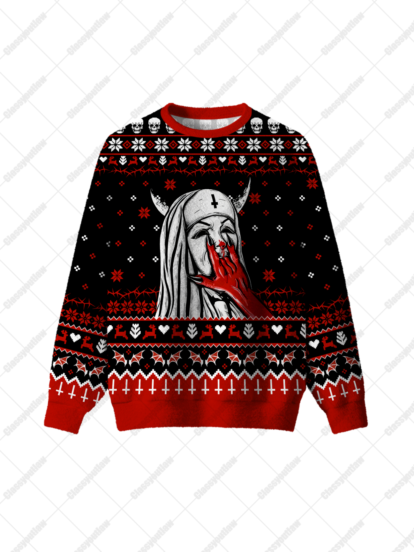 Blood Red Statue UGLY CHRISTMAS SWEATSHIRT-ClassyOutlaw Sale