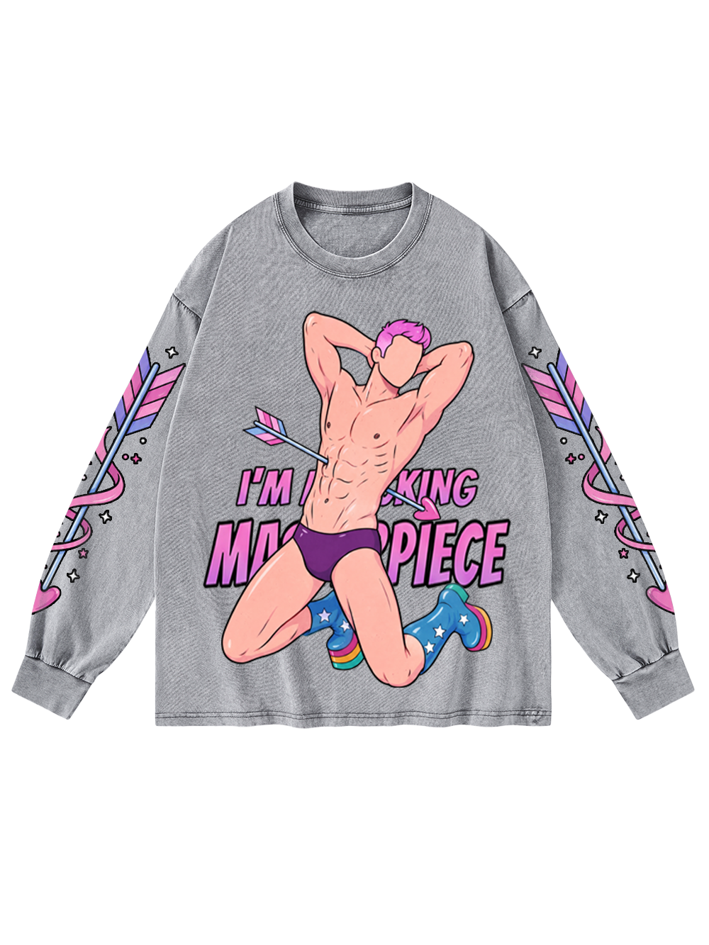 PINK MASTERPIECE WASHED LONG-SLEEVE GRAPHIC TSHIRT