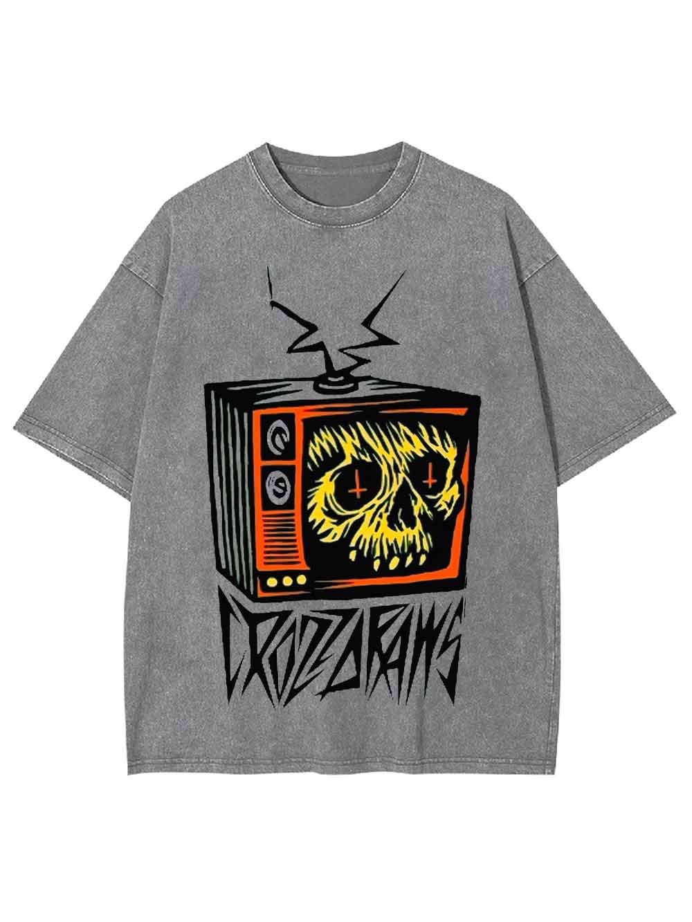 Distorted Skull Tv Washed Tshirt-ClassyOutlaw Sale