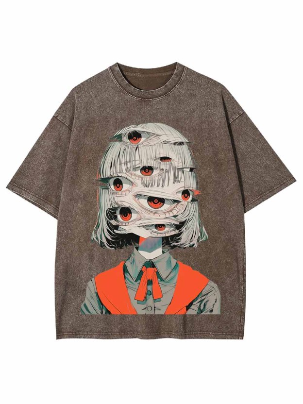 Girl with Multiple Eyes Washed Tshirt