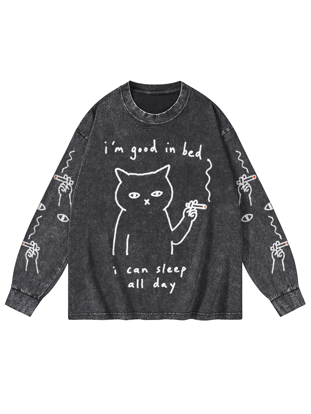 I'M GOOD IN BED WASHED LONG-SLEEVE GRAPHIC TSHIRT