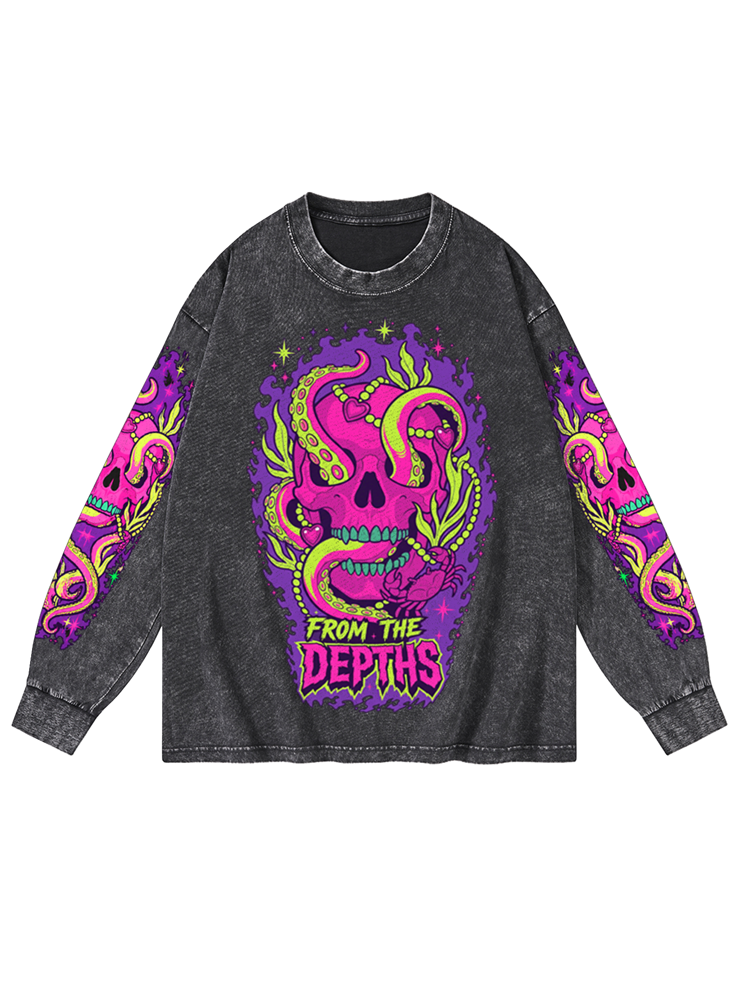 OCTO SKULL WASHED LONG-SLEEVE GRAPHIC TSHIRT