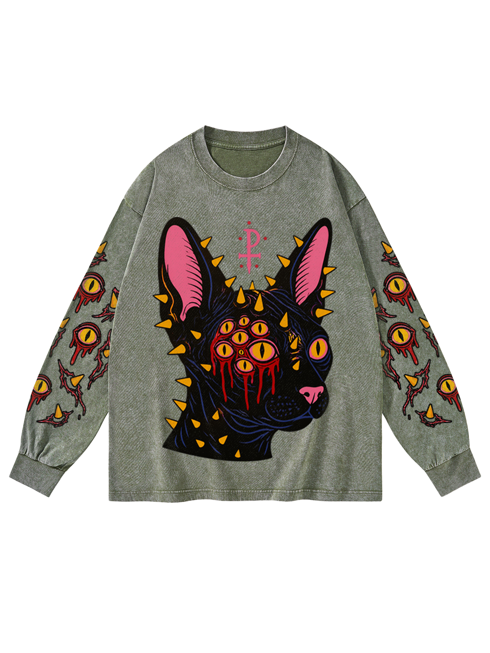 BLOOD CAT WASHED LONG-SLEEVE GRAPHIC TSHIRT