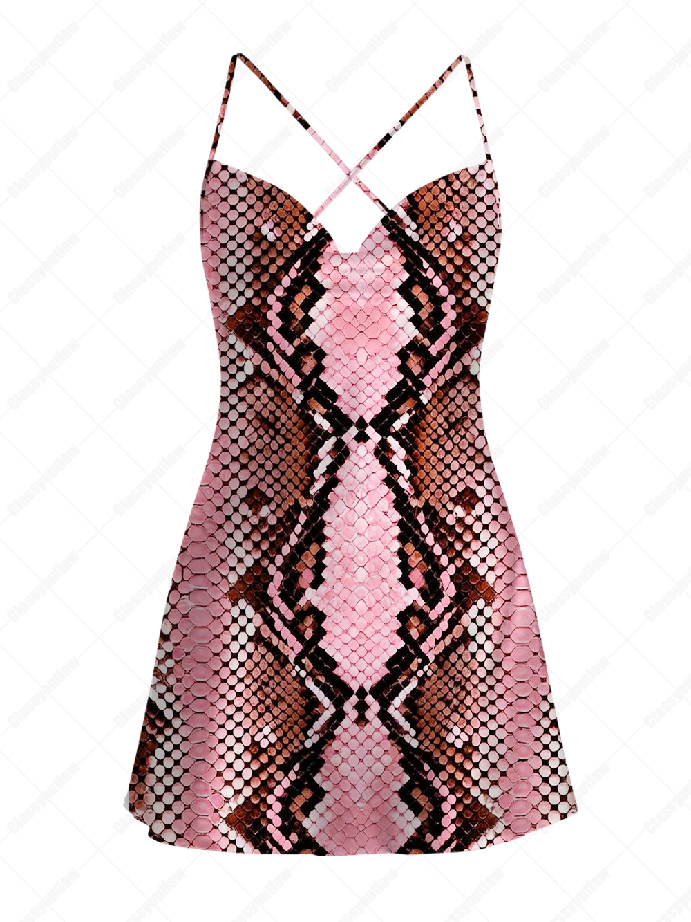 PINK SNAKE PRINT SATIN CROSS BACK MINI DRESS