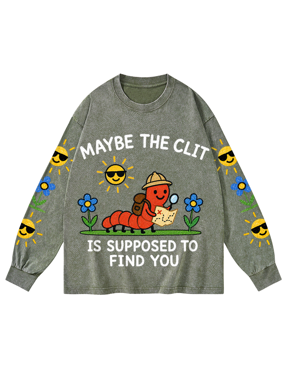 WORM EXPLORER WASHED LONG-SLEEVE GRAPHIC TSHIRT