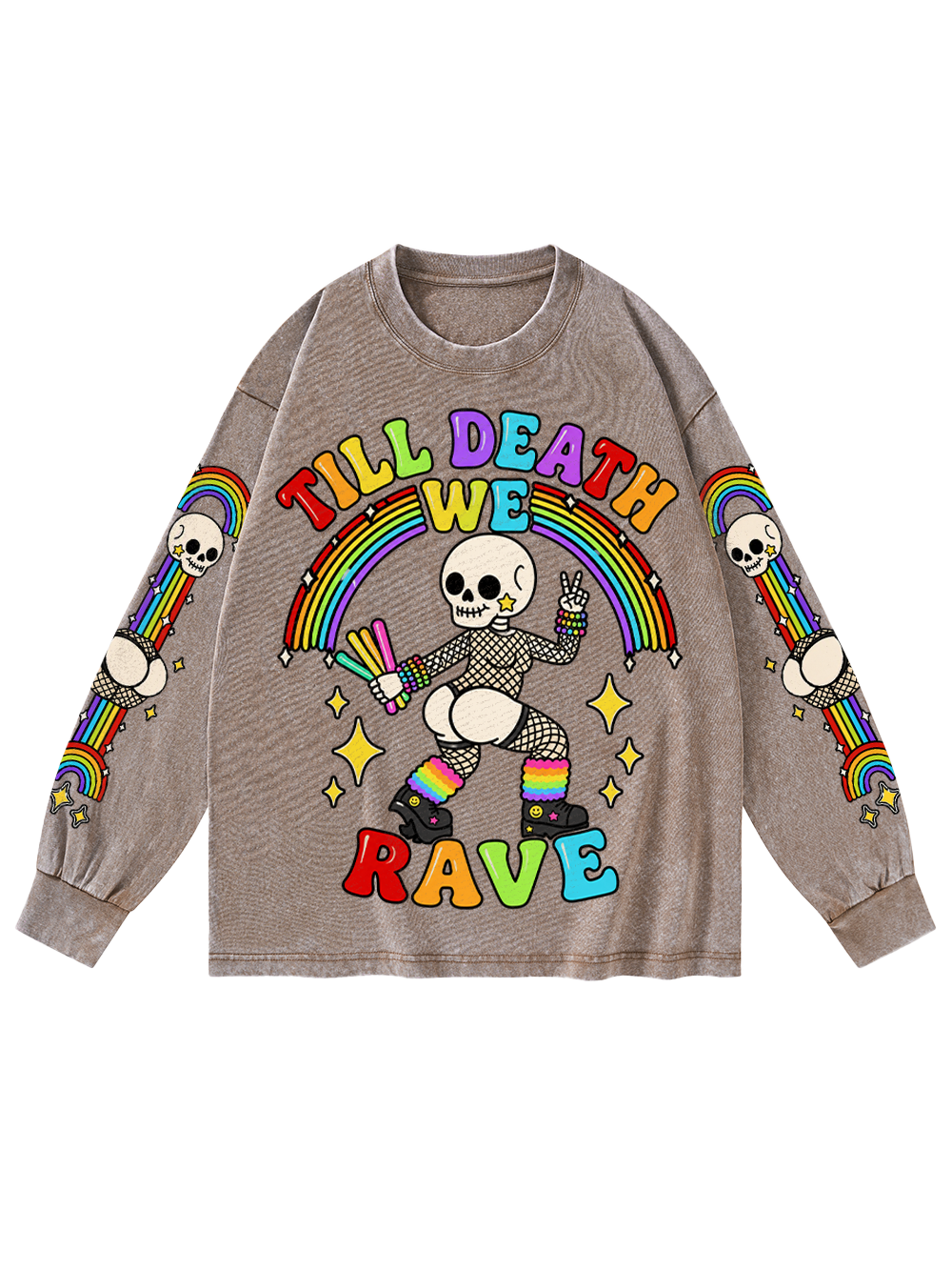 RAVE SKELETON WASHED LONG-SLEEVE GRAPHIC TSHIRT