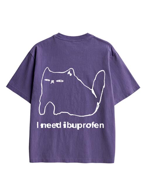Ibuprofen Cat Double Sided Print Washed TShirt