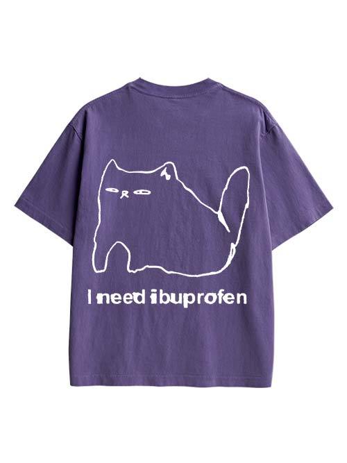 Ibuprofen Cat Double Sided Print Washed TShirt