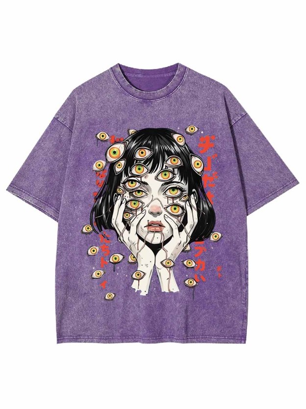 Weird Fantasy Girl With Many Eyes Washed Tshirt