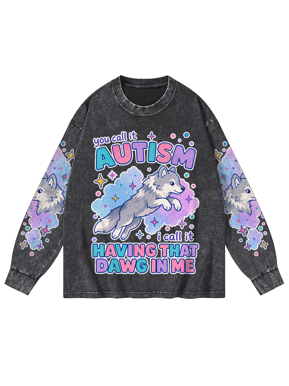 DREAM WOLF WASHED LONG-SLEEVE GRAPHIC TSHIRT