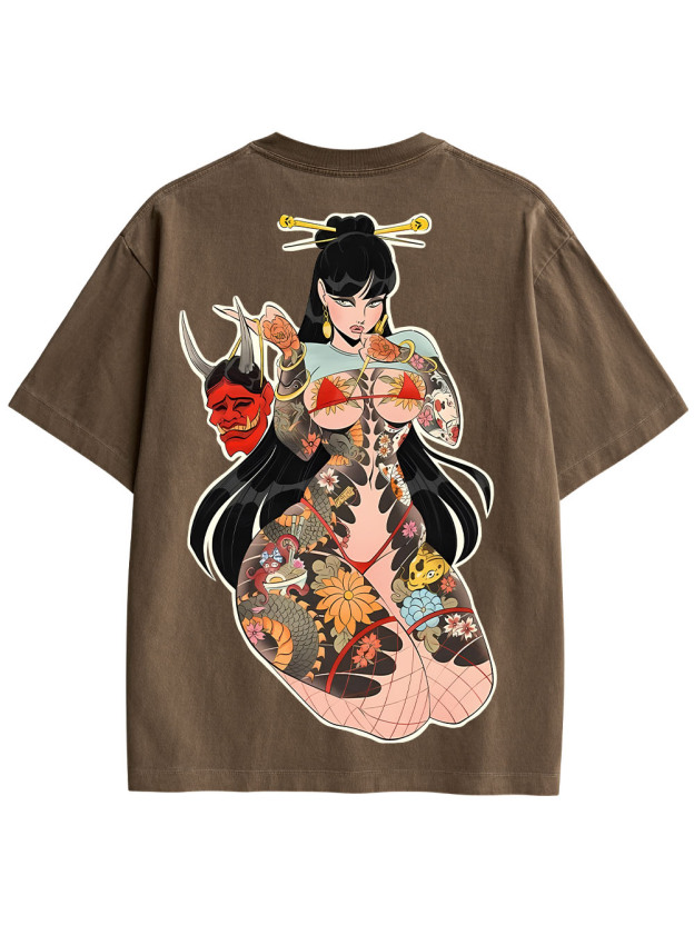 TATTOOED MYSTIQUE DOUBLE SIDED PRINT WASHED TSHIRT