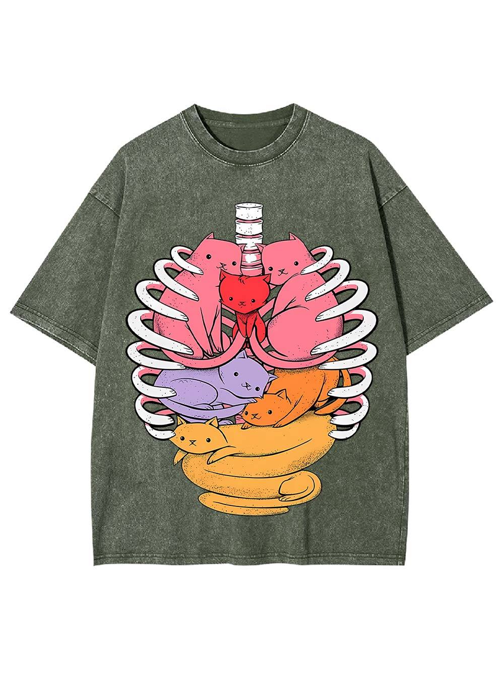 Cats In Rib Cage Washed Tshirt