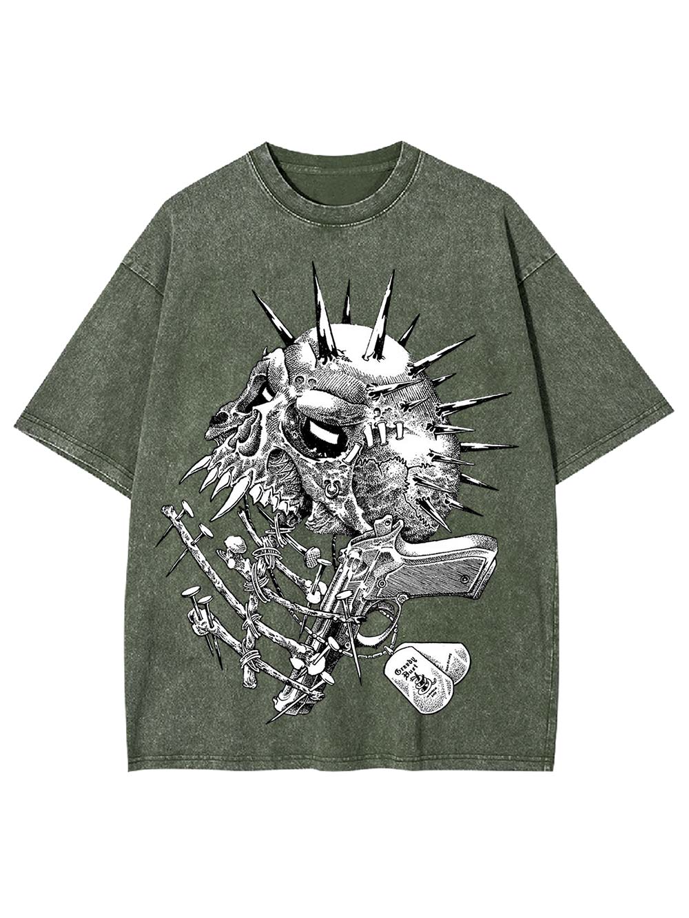 Gun And Skull Washed Tshirt