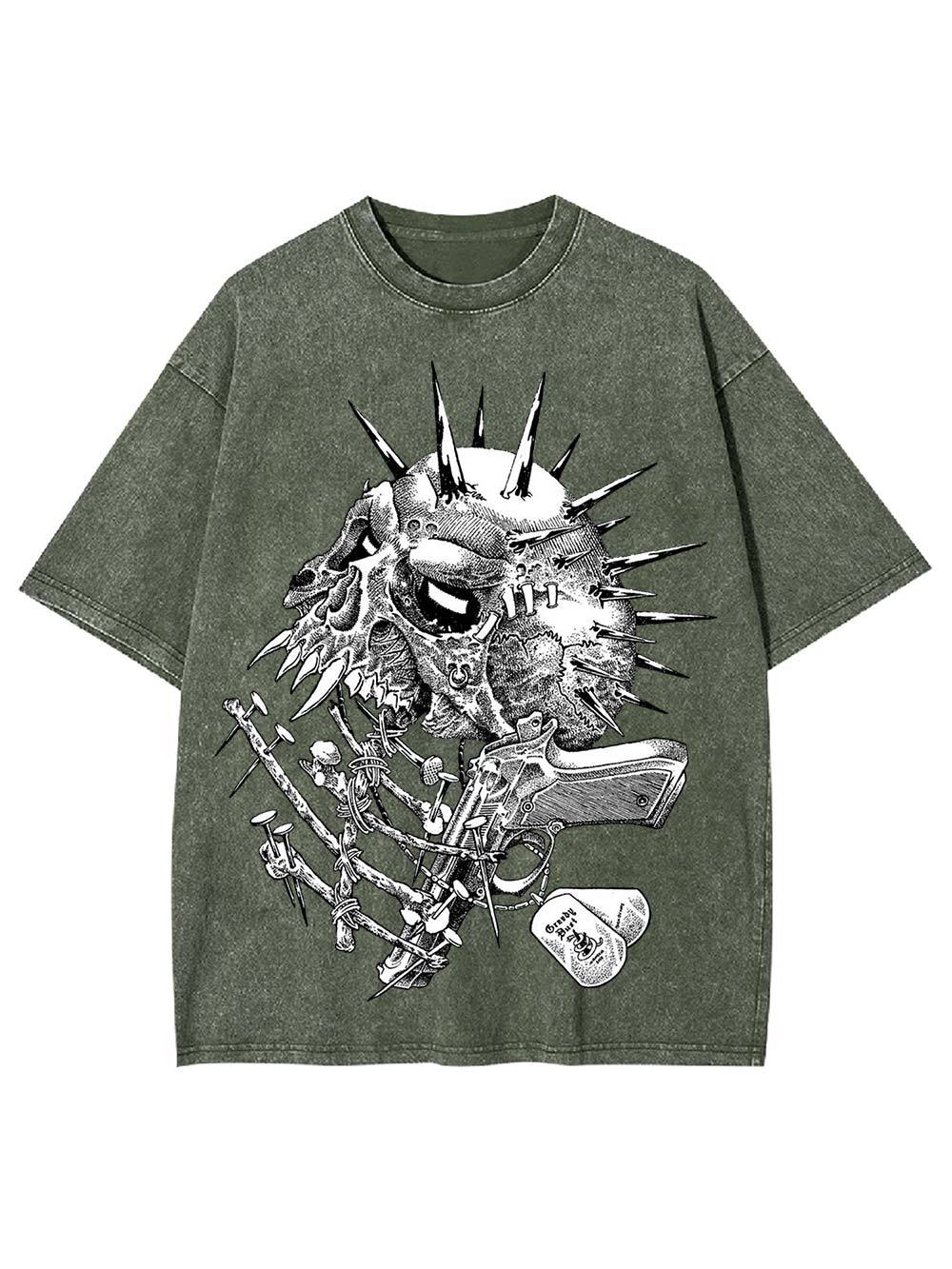 Gun And Skull Washed Tshirt