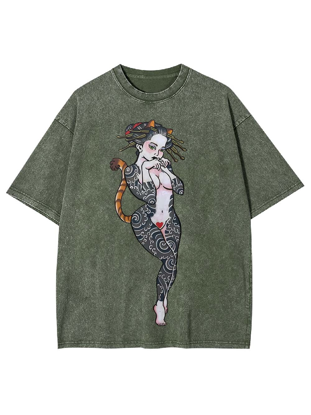 Tattooed Cat Siren Washed Tshirt