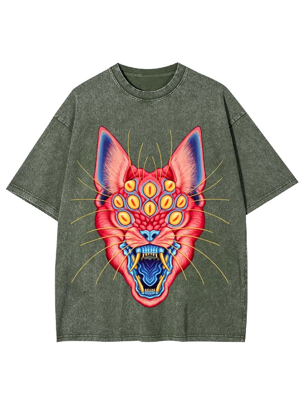Multi Eyed Panther Washed Tshirt-ClassyOutlaw Sale