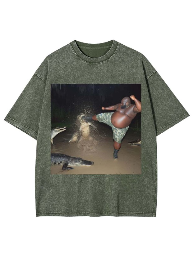 Kicking an alligator in the swamp Washed Tshirt