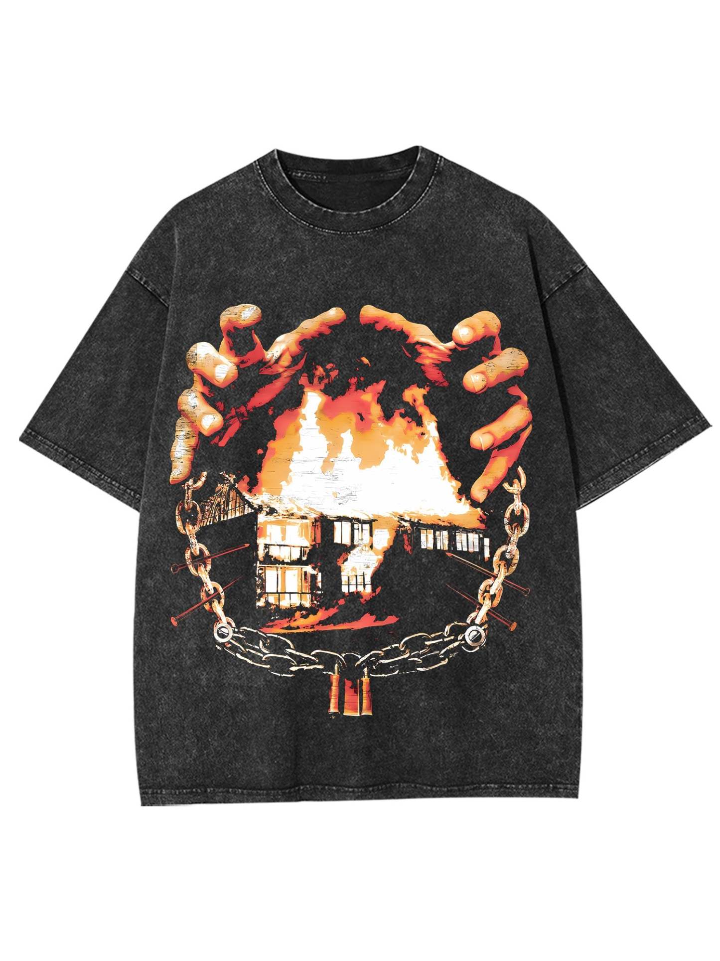 Chained In Flames Washed Tshirt-ClassyOutlaw Sale