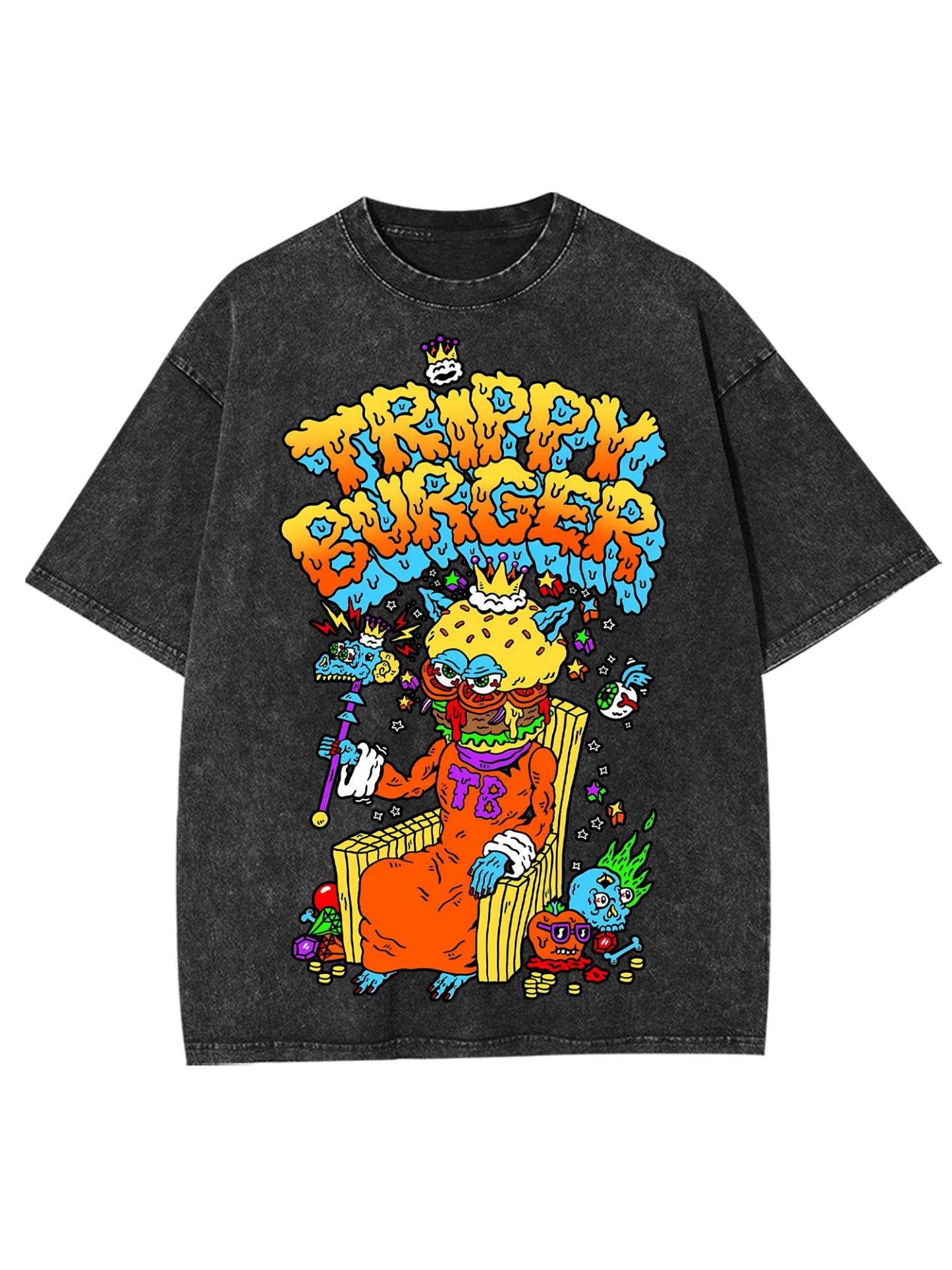 Trippy Burger Washed Tshirt-ClassyOutlaw Sale