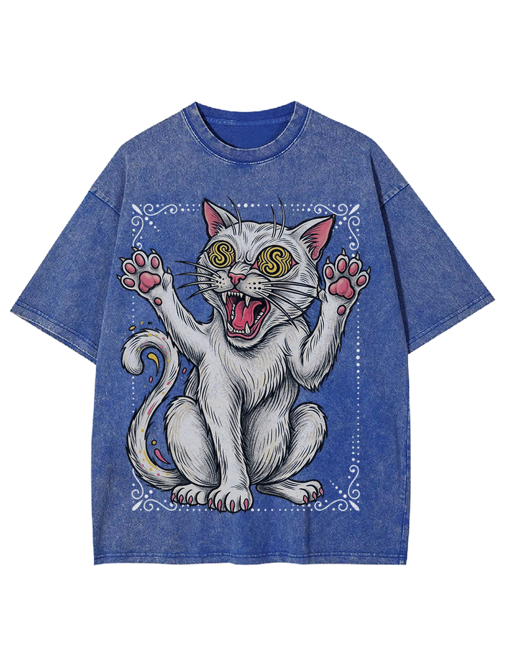 Dizzy White Cat Washed Tshirt