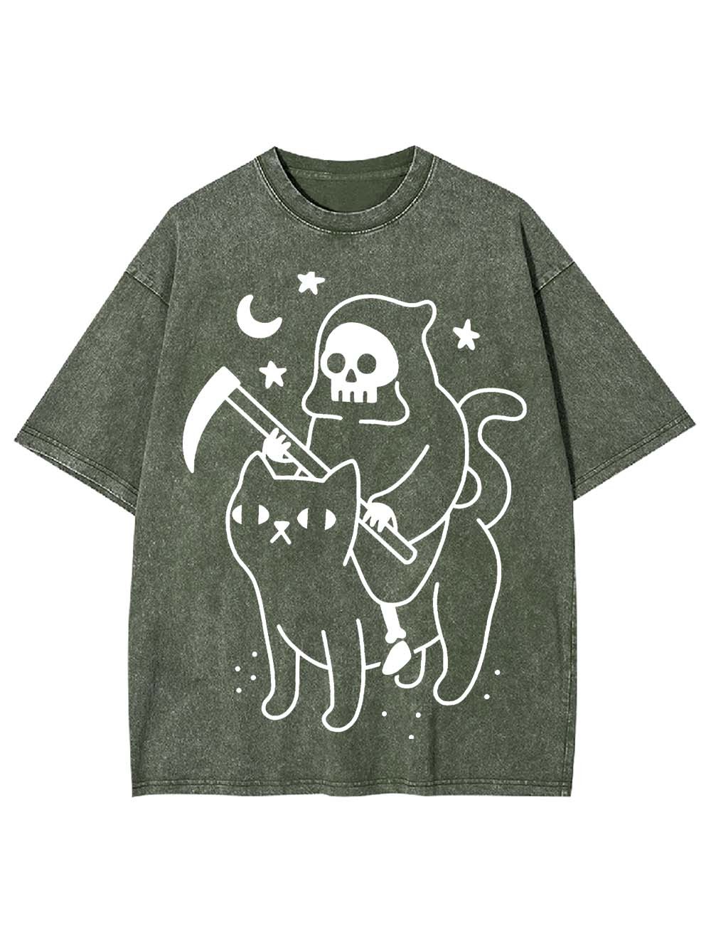 Grim Reaper's Cat Ride Washed Tshirt