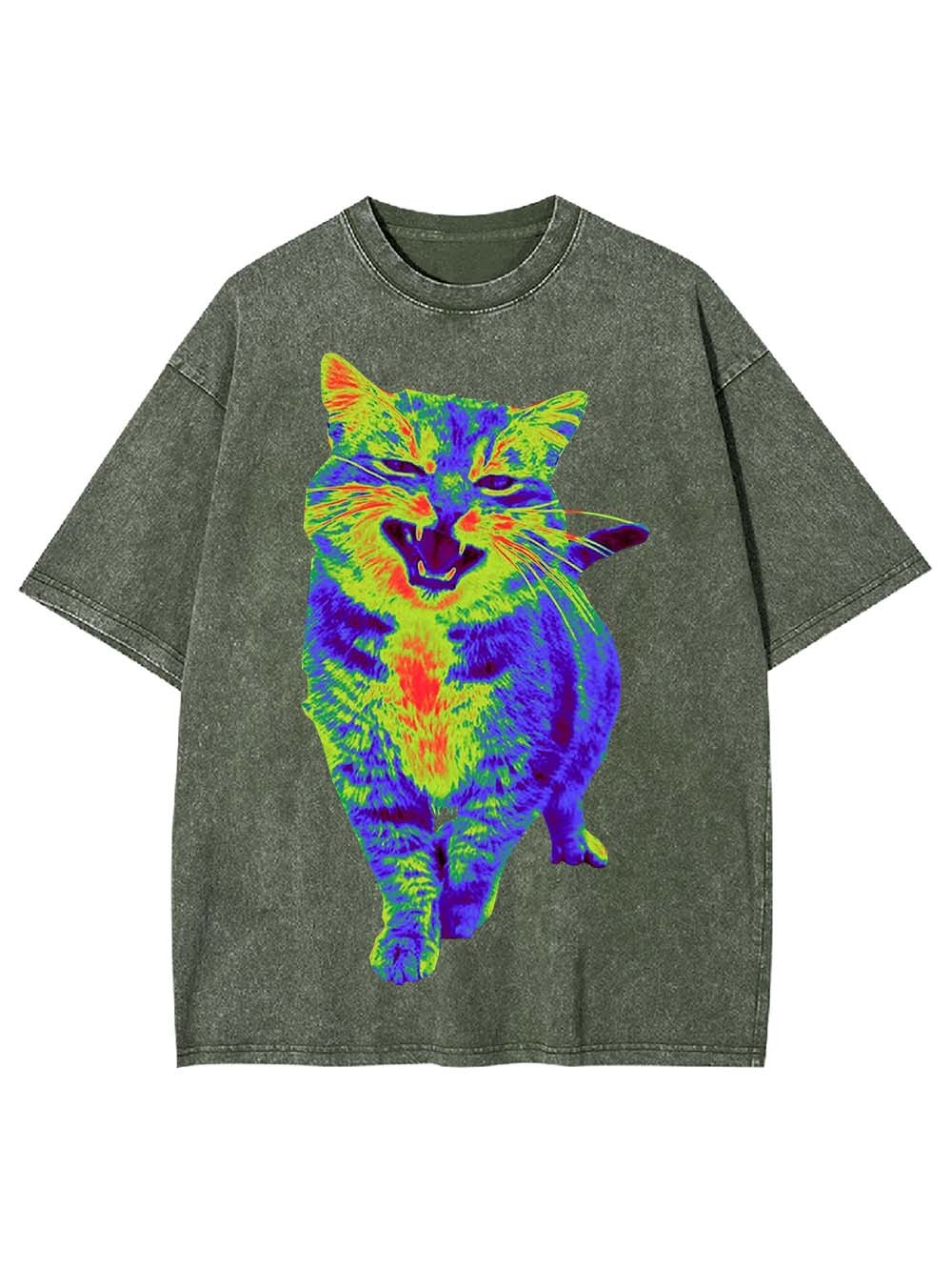 Psychedelic Roaring Cat Washed Tshirt