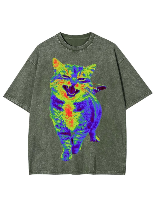 Psychedelic Roaring Cat Washed Tshirt