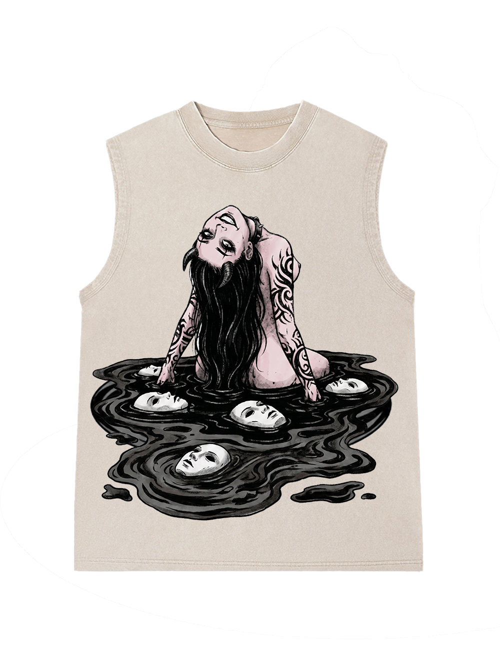 Long-haired girl with desires Washed Tank Top
