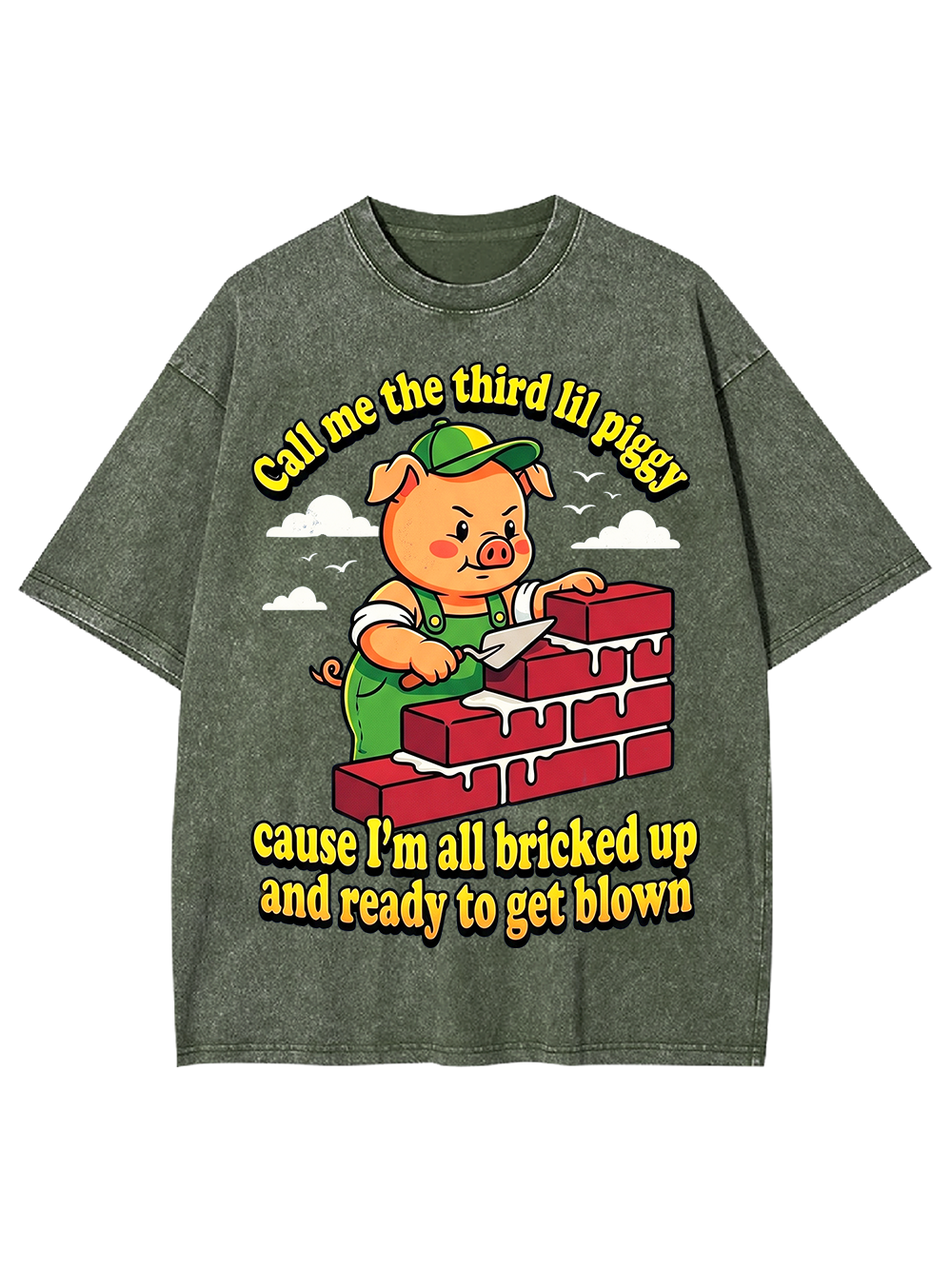 Third Lil Piggy Funny Retro Cartoon Washed Tshirt