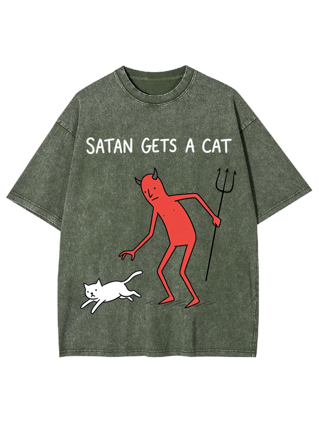 SATAN GETS A CAT Washed Tshirt