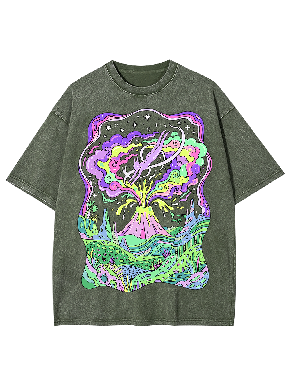 Cosmic Flow Colorful Surreal Washed Tshirt