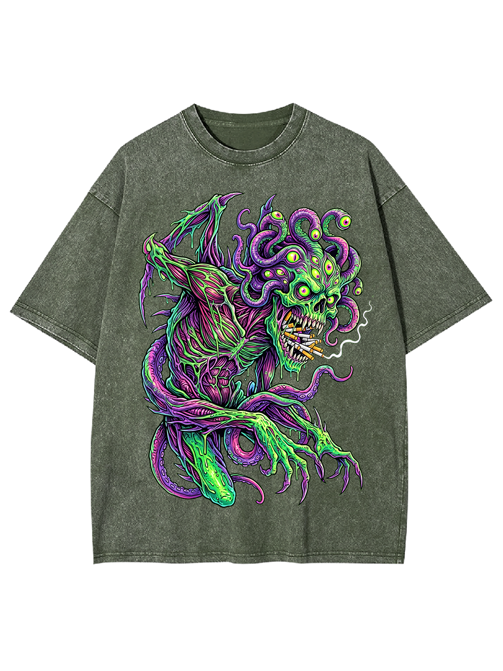 Evil Goddess Horror Art Washed Tshirt