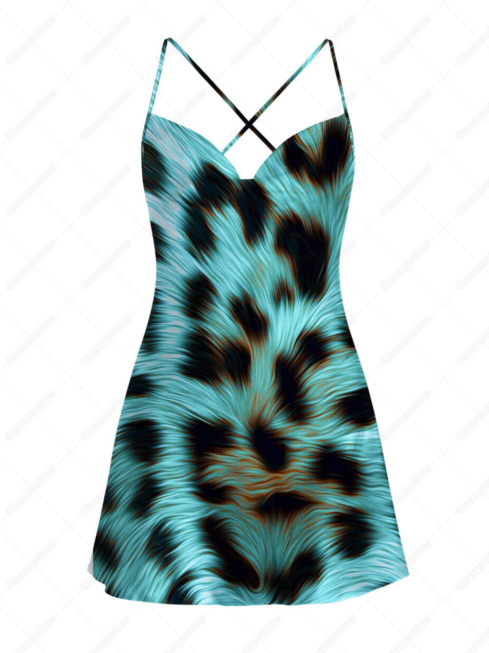 Cyber Furry Iridescent Satin Cross Back Mini Dress