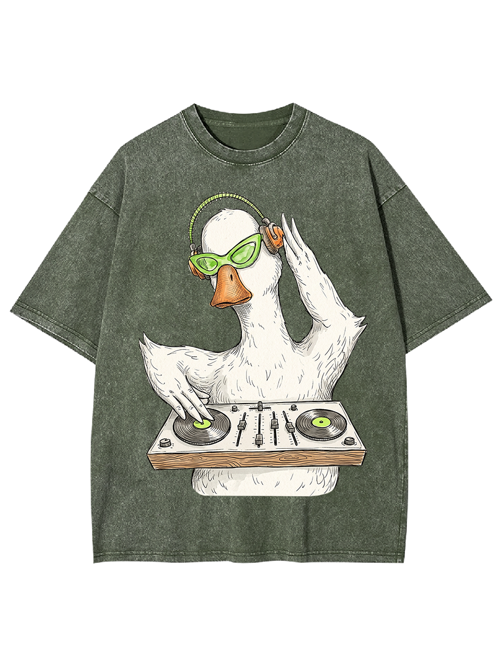 Funky DJ Duck Mixing The Beat Washed Tshirt
