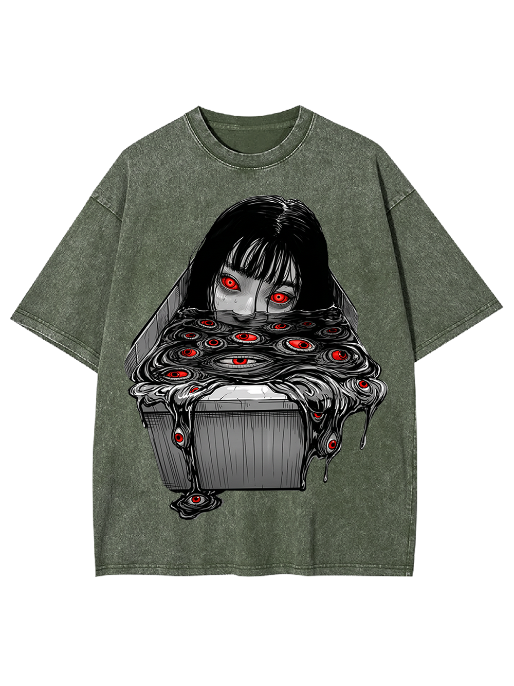 Japanese Horror Red-Eye Girl Washed Tshirt
