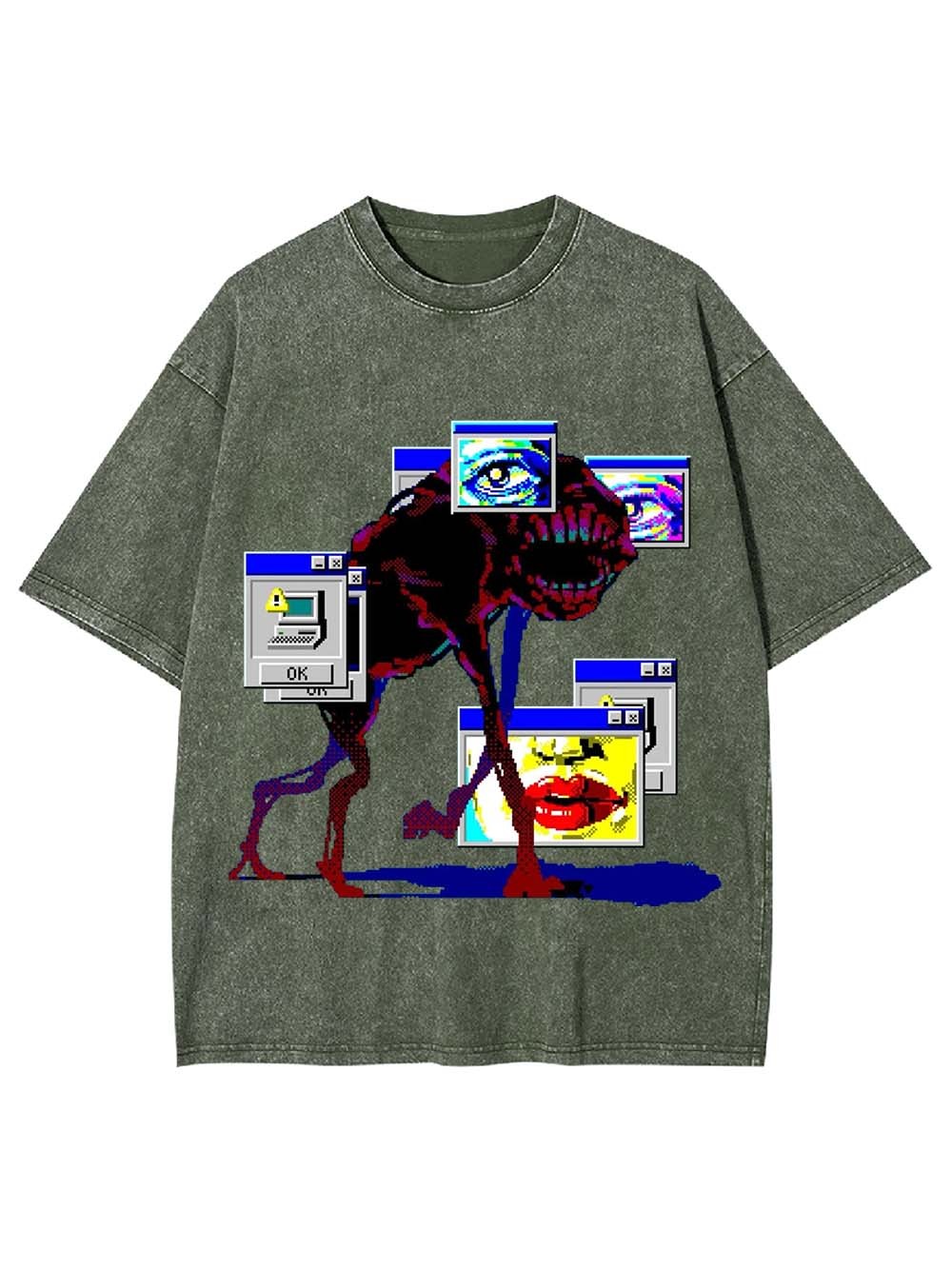 Glitch Aesthetic Creature Washed Tshirt