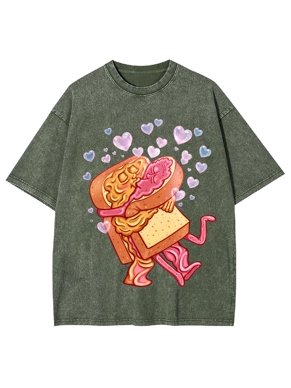 Pink Cute Hugging Sandwich Washed Tshirt